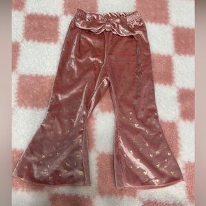 Pink Velvet Flared Pants with Gold Accents